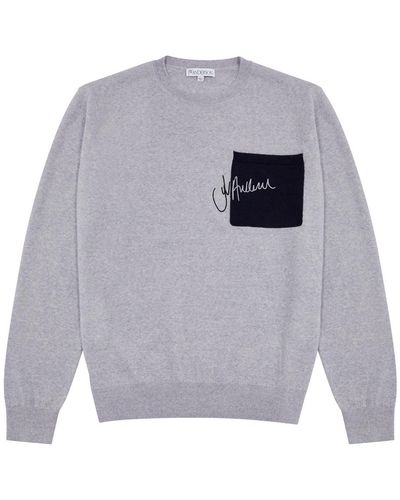 JW Anderson Logo-embroidered Wool Sweater - Gray
