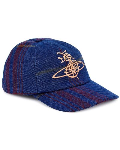 Vivienne Westwood Logo-Embroidered Checked Cotton-Blend Cap - Blue