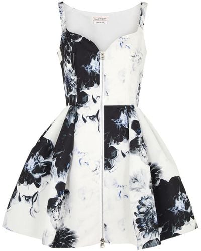 Alexander McQueen Floral-Print Faille Mini Dress - White