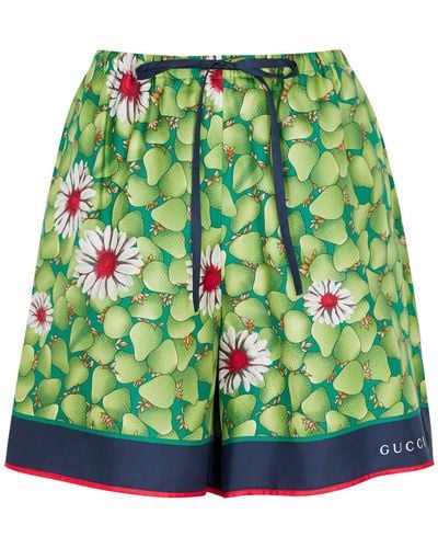 Gucci Printed Silk-satin Shorts - Green