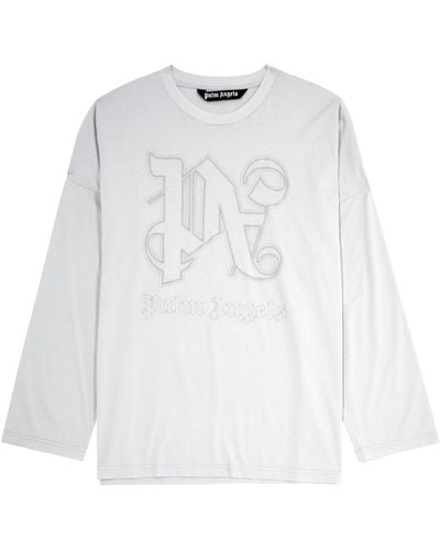 Palm Angels Logo-embroidered Cotton Top - White