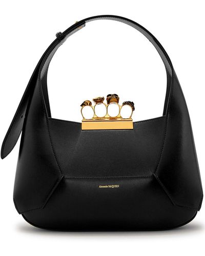 Alexander McQueen The Jeweled Hobo Leather Shoulder Bag - Black