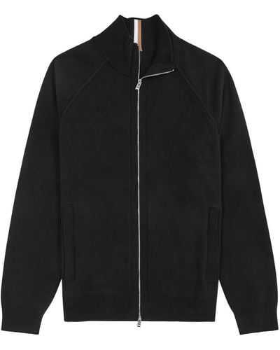 BOSS Knitted Cotton-Blend Sweatshirt - Black