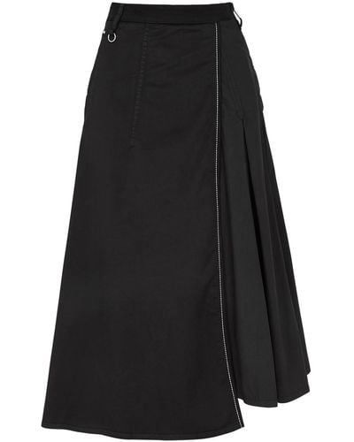 High Implicate Wrap-Effect Stretch-Cotton Midi Skirt - Black