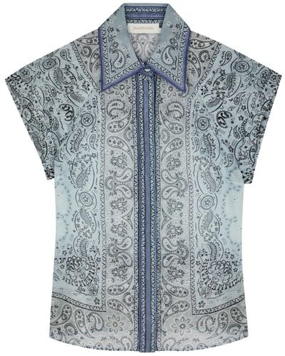 Zimmermann Matchmaker Printed Linen-blend Shirt - Blue