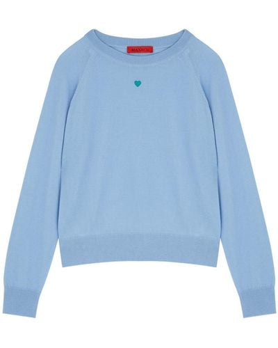 MAX&Co. Kids Heart-Embroidered Wool Jumper - Blue