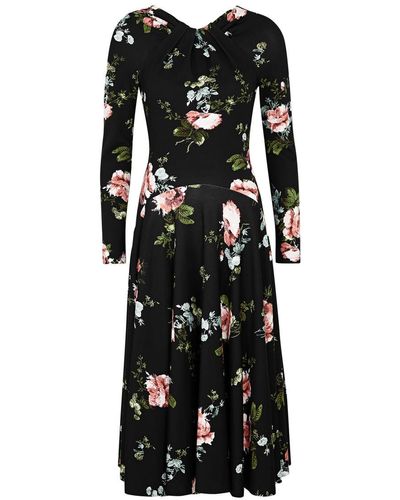 Erdem Floral-print Jersey Midi Dress - Black