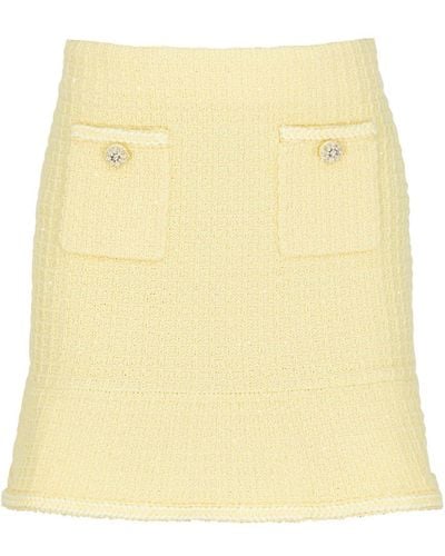 Self-Portrait Embellished Waffle-Knit Mini Skirt - Yellow