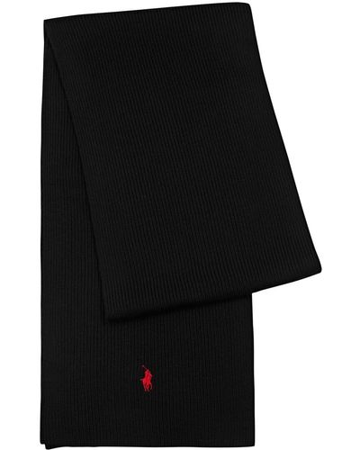 Polo Ralph Lauren Logo-embroidered Ribbed Wool Scarf - Black