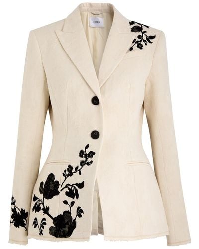Erdem Floral-Embroidered Cotton-Jacquard Blazer - Natural