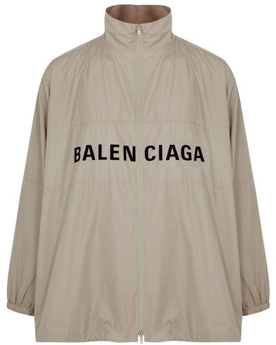 Balenciaga Logo-Print Shell Jacket - Grey