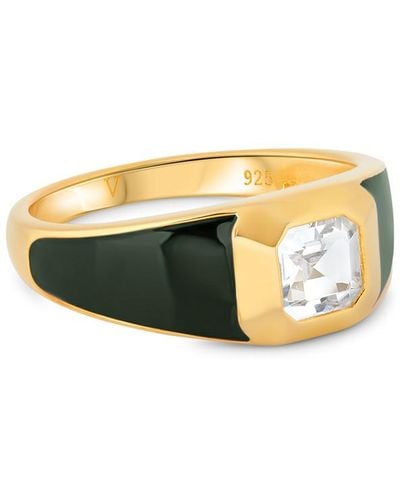 V By Laura Vann Sophie 18kt Gold Vermeil Signet Ring - Green