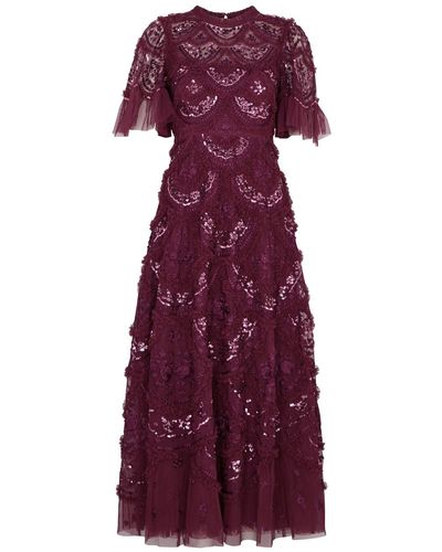 Needle & Thread Carmen Sequin-embellished Tulle Gown - Purple