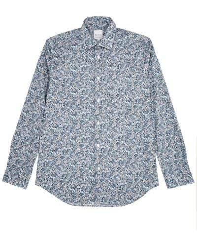 Paul Smith Floral-print Cotton Poplin Shirt - Blue