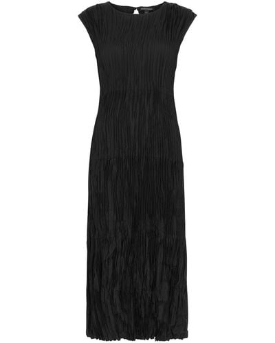 Eileen Fisher Jewel Plissé Silk Midi Dress - Black