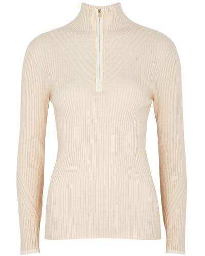 Varley Demi Ribbed Half-zip Sweater - Natural