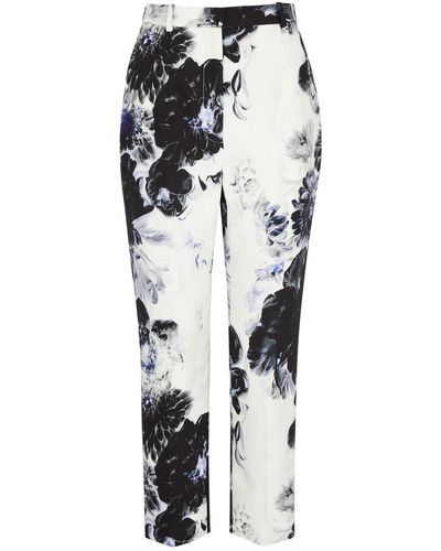 Alexander McQueen Floral-Print Slim-Leg Trousers - Black