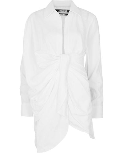 Jacquemus Twill Mini Dress, Dress, , , Size 14 - White