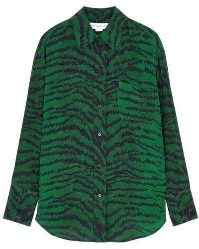 Victoria Beckham Tiger-print Silk Shirt - Green