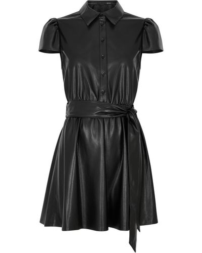 Alice + Olivia Alice + Olivia Carolyn Belted Faux Leather Mini Dress - Black
