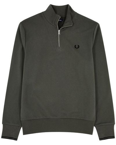 Fred Perry Logo-embroidered Cotton Half-zip Sweatshirt - Green