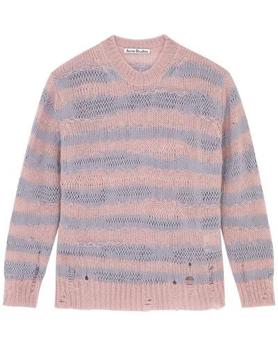 Acne Studios Striped Open-knit Cotton-blend Jumper - Pink