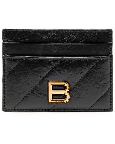 Balenciaga Crush Crinkled Leather Card Holder - Black