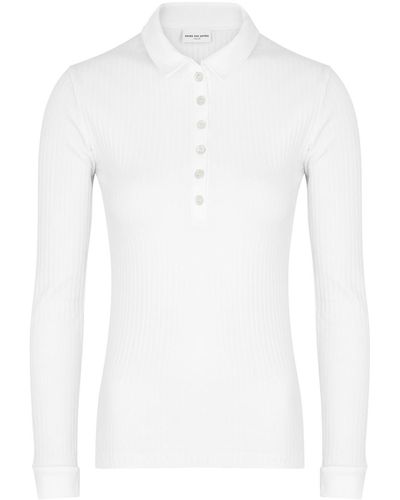 Dries Van Noten Horst Ribbed Cotton-Blend Polo Top - White