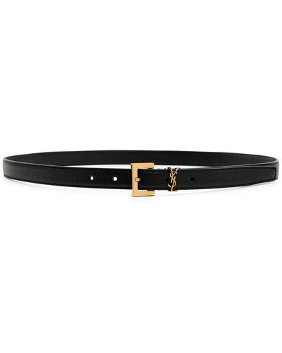 Saint Laurent Logo Grained Leather Belt - Black