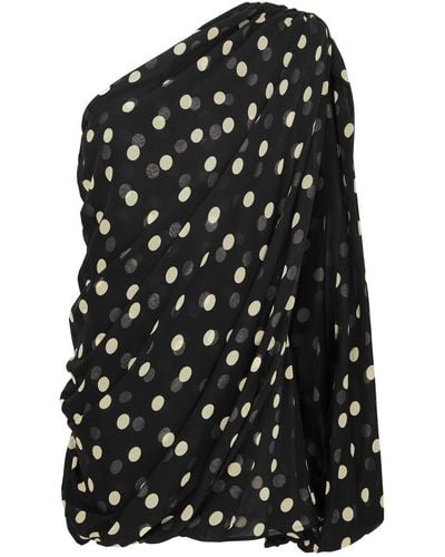 Stella McCartney Polka-Dot One-Shoulder Silk Mini Dress - Black