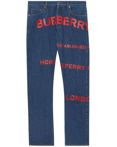 Burberry Straight Fit Horseferry Print Japanese Denim Jeans - Blue