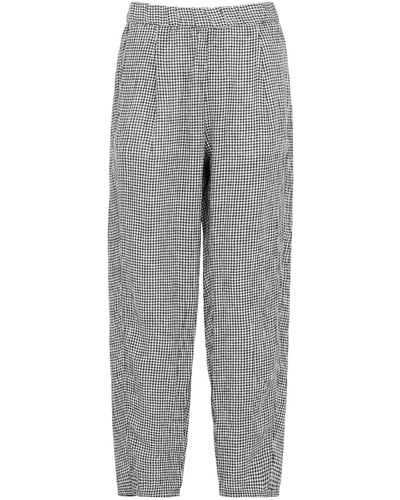 Eileen Fisher Checked Tapered Linen Trousers - Grey