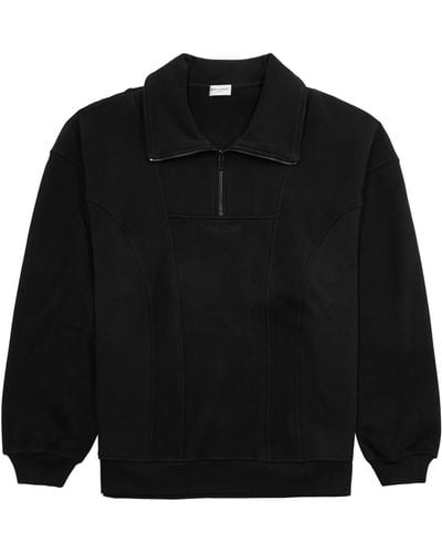 Saint Laurent Logo-Embroidered Half-Zip Cotton Sweatshirt - Black