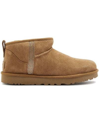 UGG Classic Ultra Mini Bling Suede Ankle Boots - Brown