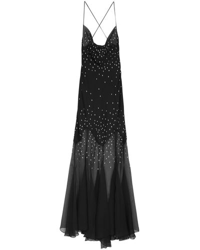 Rabanne Crystal-Embellished Satin And Chiffon Gown - Black