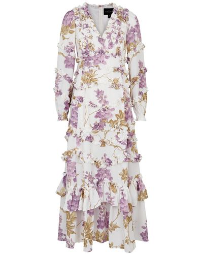 Needle & Thread Wisteria Floral-print Ruffled Midi Dress - White