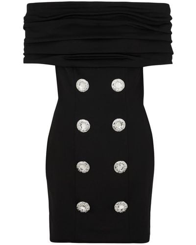 Balmain Off-The-Shoulder Embellished Cady Mini Dress - Black