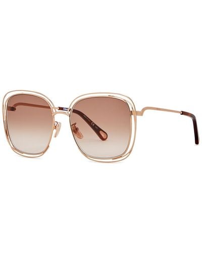 Chloé Carlina Rose-Tone Oversized Sunglasses, Sunglasses, Metal - Pink