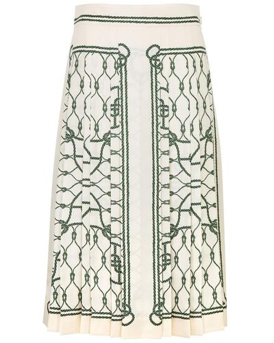 Tory Burch Printed Silk-Satin Midi Skirt - Green
