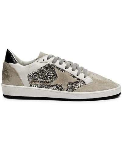 Golden Goose Ball Star Glittered Suede Sneakers - White