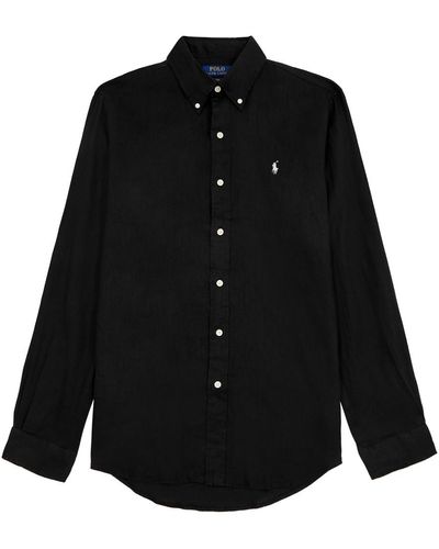 Polo Ralph Lauren Logo-Embroidered Linen Oxford Shirt - Black