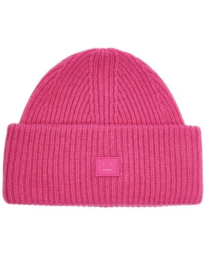 Acne Studios Pana Face Ribbed Wool Beanie - Pink