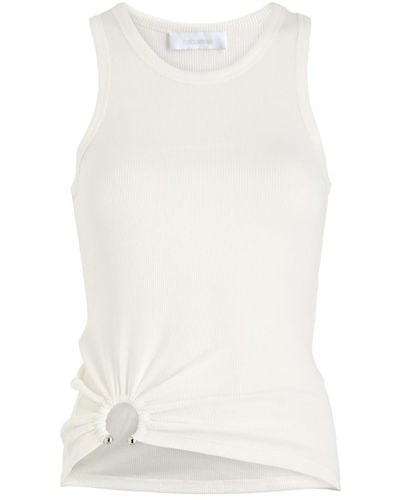 Rabanne Ruched Ribbed Stretch-Cotton Tank - White