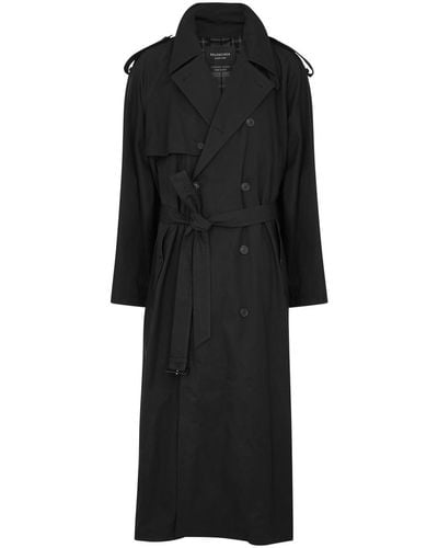 Balenciaga Double-Breasted Cotton Trench Coat - Black