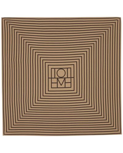 Totême Totême Striped Logo-print Silk Scarf - Brown
