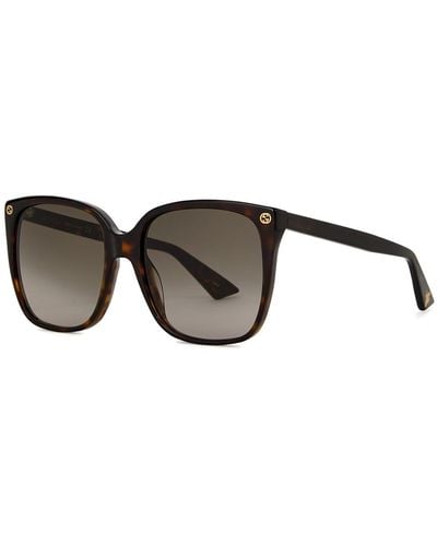 Gucci Tortoiseshell Square-Frame Sunglasses, Sunglasses - Brown