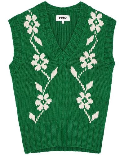 YMC Heidi Floral-Intarsia Cotton Vest - Green