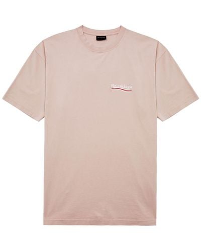 Balenciaga Political Logo-Embroidered Cotton T-Shirt - Pink