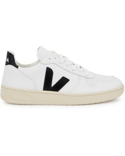 Veja V-10 Leather Sneakers, Sneakers, , Leather, Round Toe - White