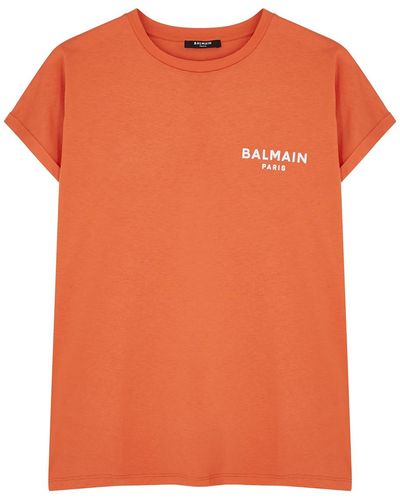Balmain Logo Cotton T-Shirt - Orange
